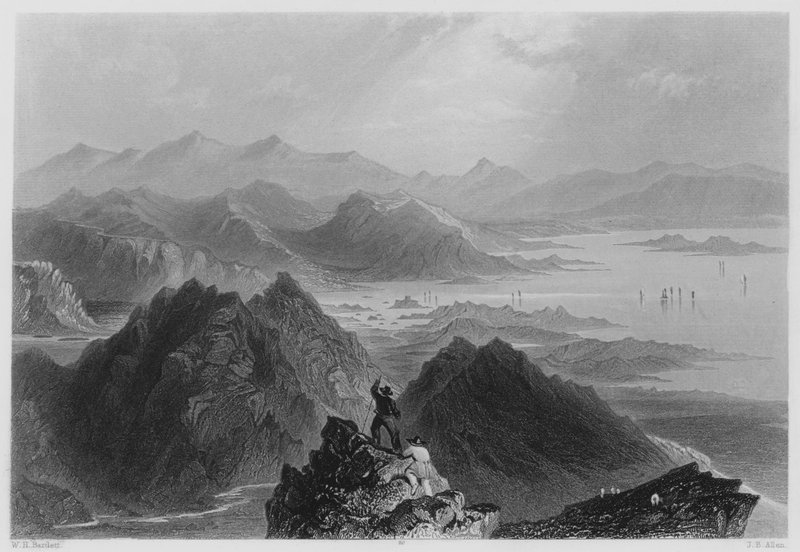 Scene fra Sugar Loaf Mountain, Bantry Bay (gravering) af William Henry (after) Bartlett