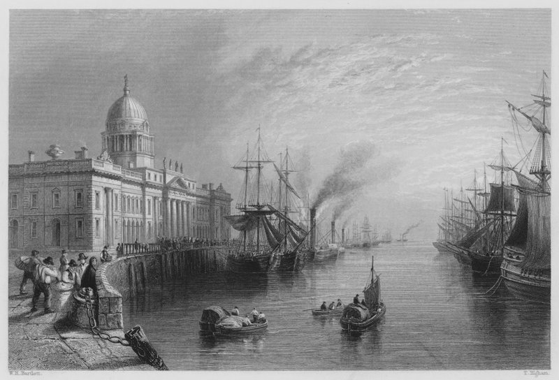 The Custom House, Dublin (gravering) af William Henry (after) Bartlett