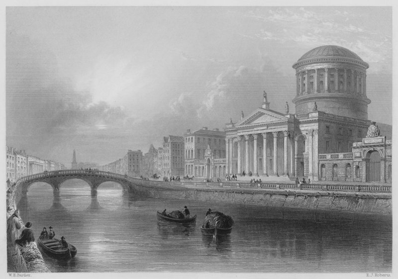 The Four Courts, Dublin (gravering) af William Henry (after) Bartlett