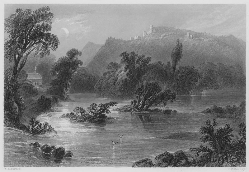 The Meeting of the Waters, Vale of Ovoca (gravering) af William Henry (after) Bartlett