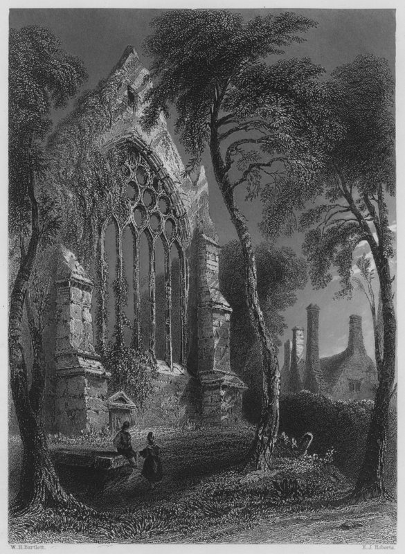 Youghall Abbey, Sir Walter Raleighs bolig (gravering) af William Henry (after) Bartlett