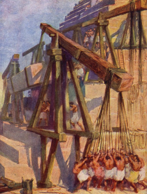 Opbygning af pyramiderne (farve litho) af William Henry (after) Margetson