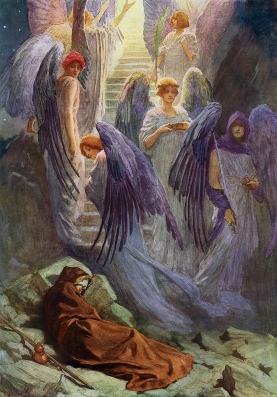 Jakobs drøm (farve litho) af William Henry (after) Margetson