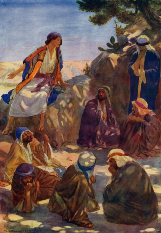 Joseph fortæller sine drømme (farve litho) af William Henry (after) Margetson