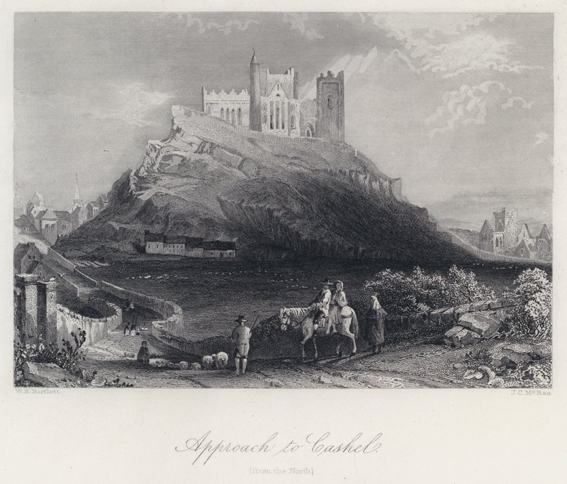 Tilgang til Cashel, fra nord (gravering) af William Henry Bartlett