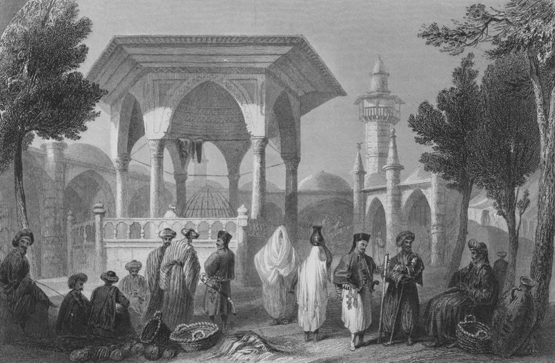 Basar i Jaffa, den gamle Joppe af William Henry Bartlett