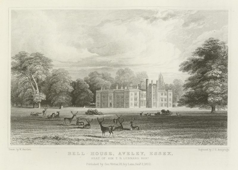 Bell House, Aveley, Essex, sæde for Sir TB Lennard, Baronet af William Henry Bartlett