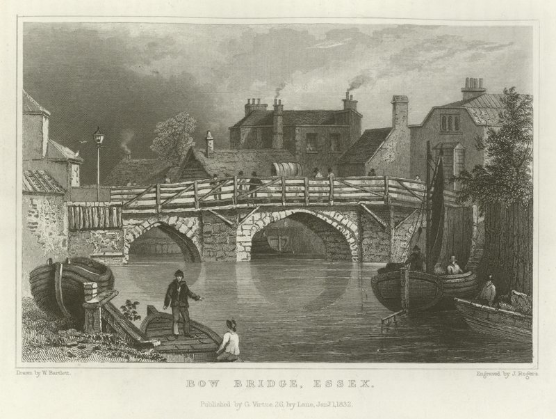 Bow Bridge, Essex af William Henry Bartlett