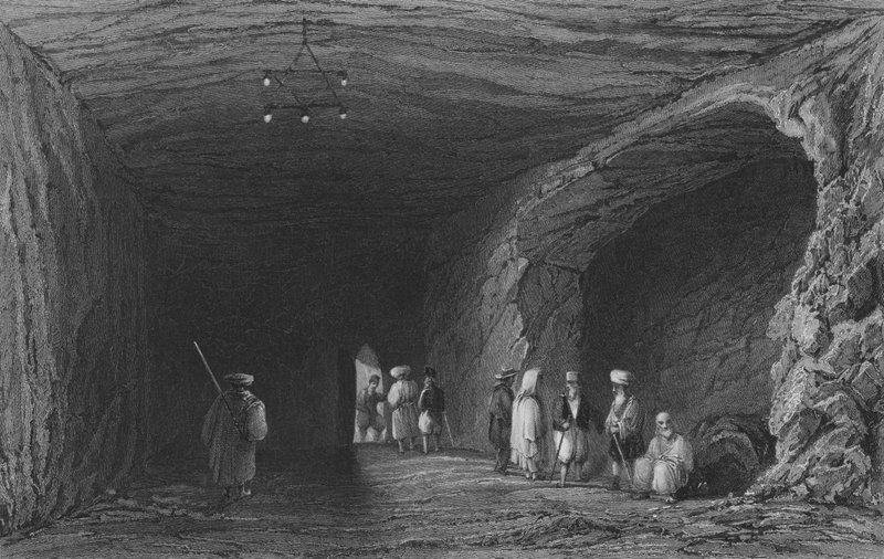 Grotte for Profeternes Skole, i Mount Carmel af William Henry Bartlett