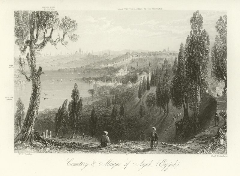 Kirkegård og moske i Ayub, Konstantinopel af William Henry Bartlett