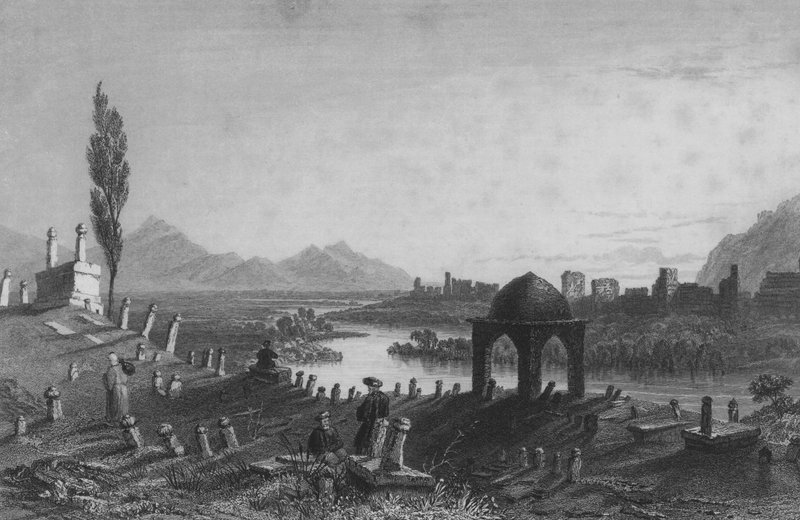 Kirkegård og mure i Antiochia, den antikke Anathoth, med udsigt mod øst mod Aleppo af William Henry Bartlett
