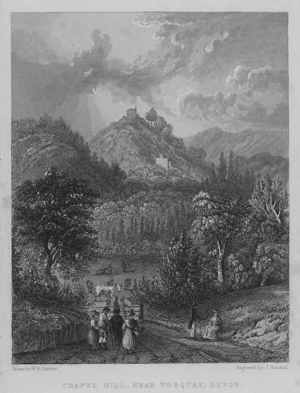 Chapel Hill, nær Torquay, Devon (gravering) af William Henry Bartlett