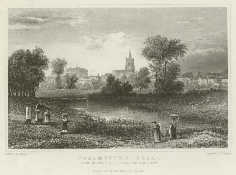 Chelmsford, Essex, fra Springfield Hill, nær Gravel Pits af William Henry Bartlett