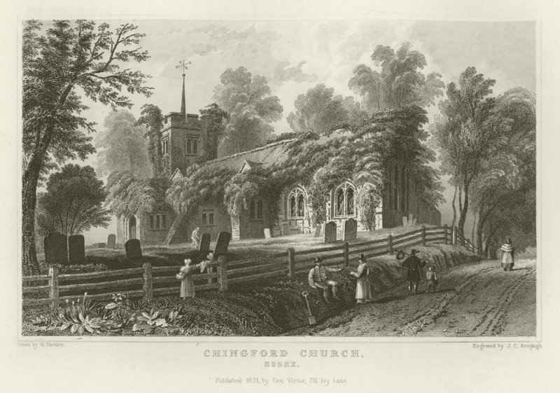 Chingford Kirke, Essex af William Henry Bartlett