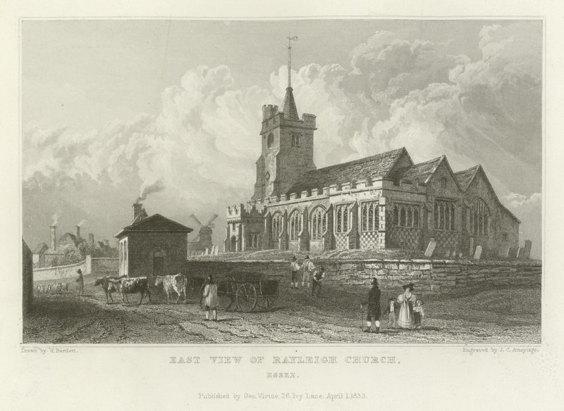 East View af Rayleigh Church, Essex af William Henry Bartlett