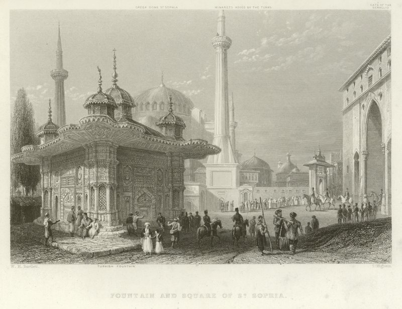 Fontæne og plads i St. Sophia, Konstantinopel af William Henry Bartlett