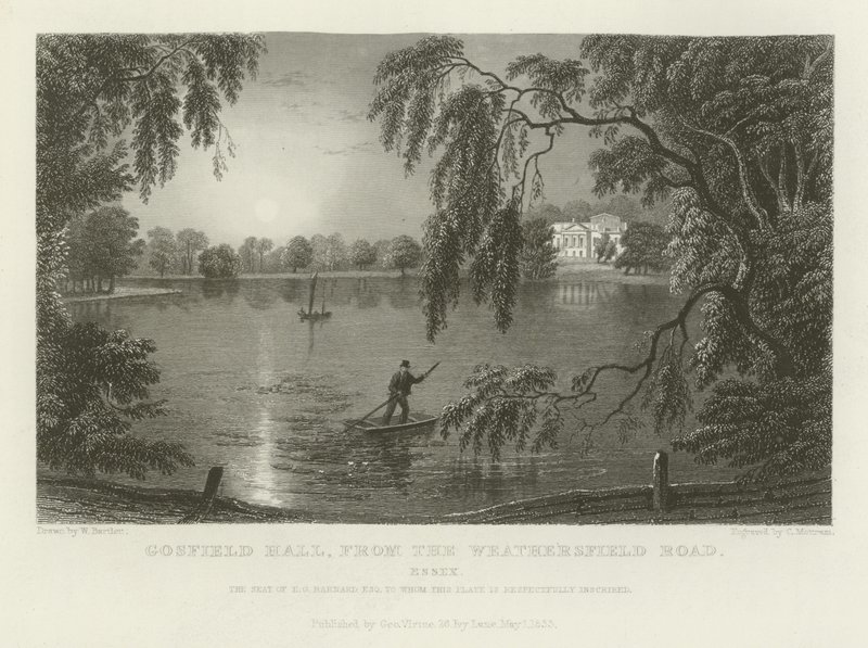 Gosfield Hall, fra Weathersfield Road, Essex, sæde for EG Barnard, Esquire af William Henry Bartlett