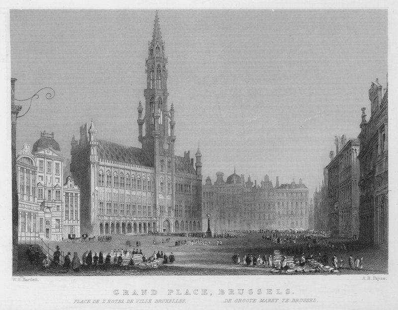Grand Place, Bruxelles (gravering) af William Henry Bartlett