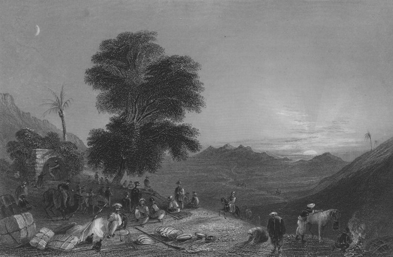 Standsning af en karavane i Girgolas ørken, nær Mount Amanus af William Henry Bartlett