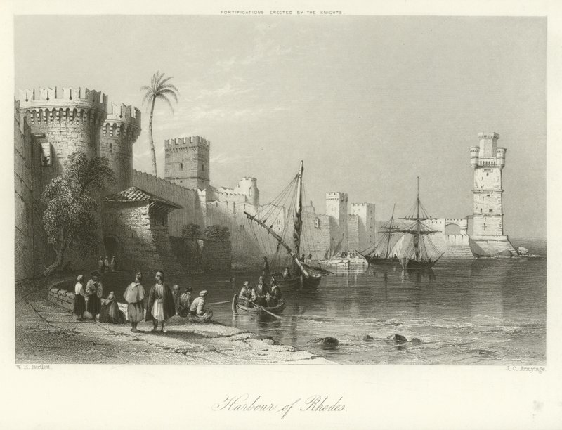 Rhodos havn af William Henry Bartlett