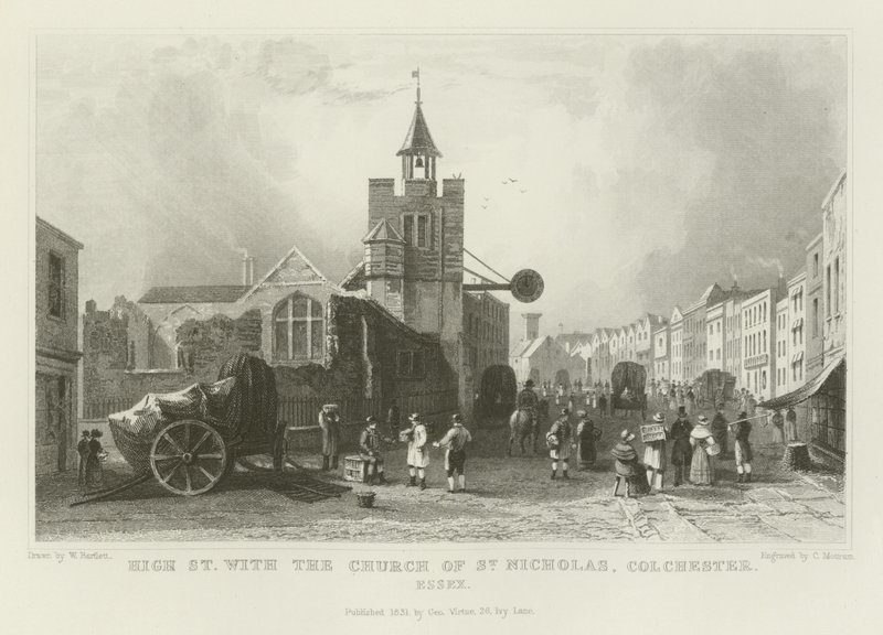 High Street med Church of St Nicholas, Colchester, Essex af William Henry Bartlett