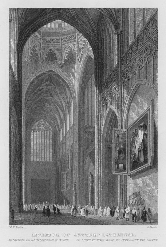 Interiør af Antwerpen katedral (gravering) af William Henry Bartlett