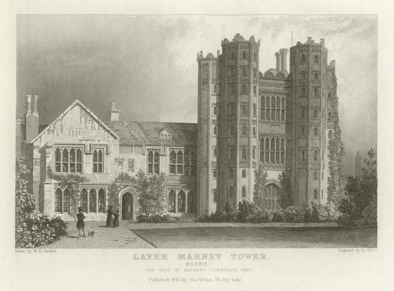 Layer Marney Tower, Essex, sædet for Mathews Corsellis, Esquire af William Henry Bartlett