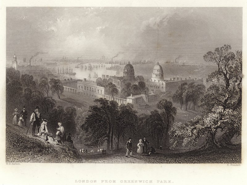 London fra Greenwich Park af William Henry Bartlett