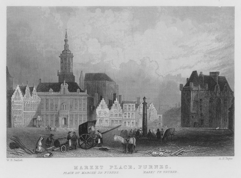 Markedsplads, Furnes (gravering) af William Henry Bartlett
