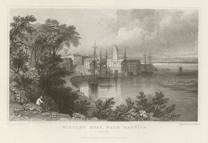 Mistley Quay, nær Harwich, Essex af William Henry Bartlett