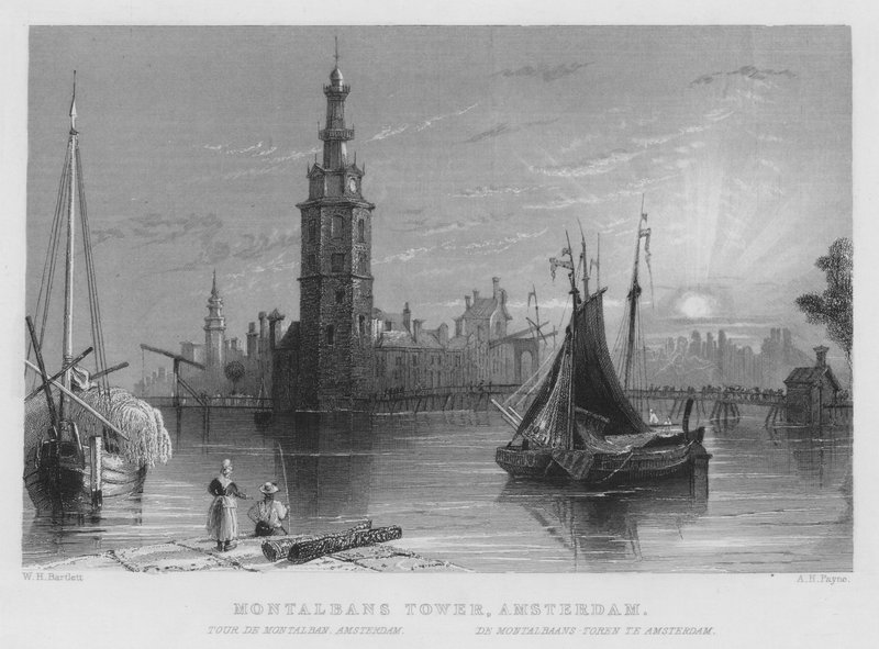 Montalbans Tower, Amsterdam (gravering) af William Henry Bartlett