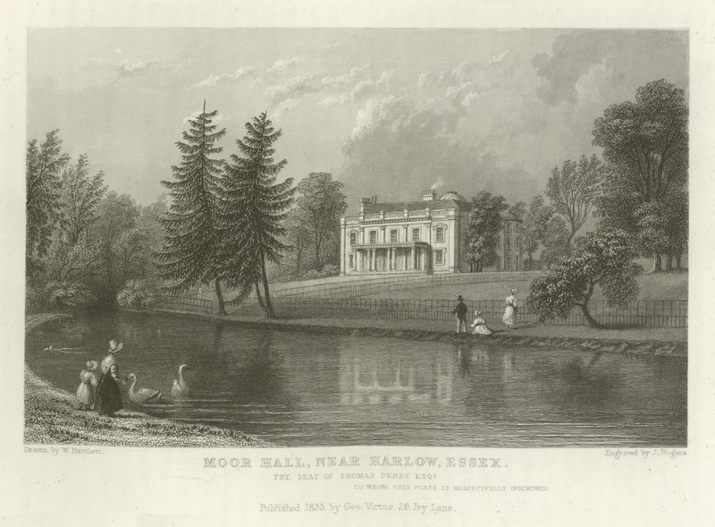 Moor Hall, nær Harlow, Essex, sæde for Thomas Perry, Esquire af William Henry Bartlett