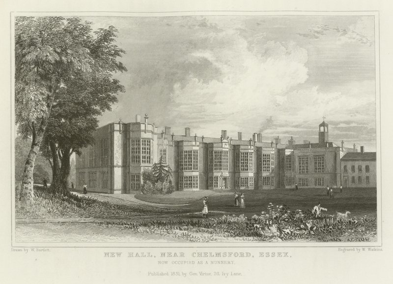 New Hall, nær Chelmsford, Essex, nu besat som et nonnekloster af William Henry Bartlett