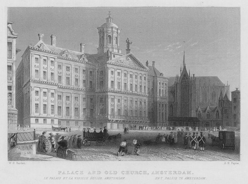 Palads og gamle kirke, Amsterdam (gravering) af William Henry Bartlett