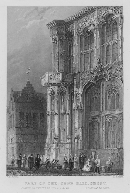 En del af rådhuset, Gent (gravering) af William Henry Bartlett