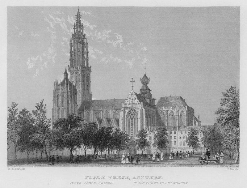 Place Verte, Antwerpen (gravering) af William Henry Bartlett