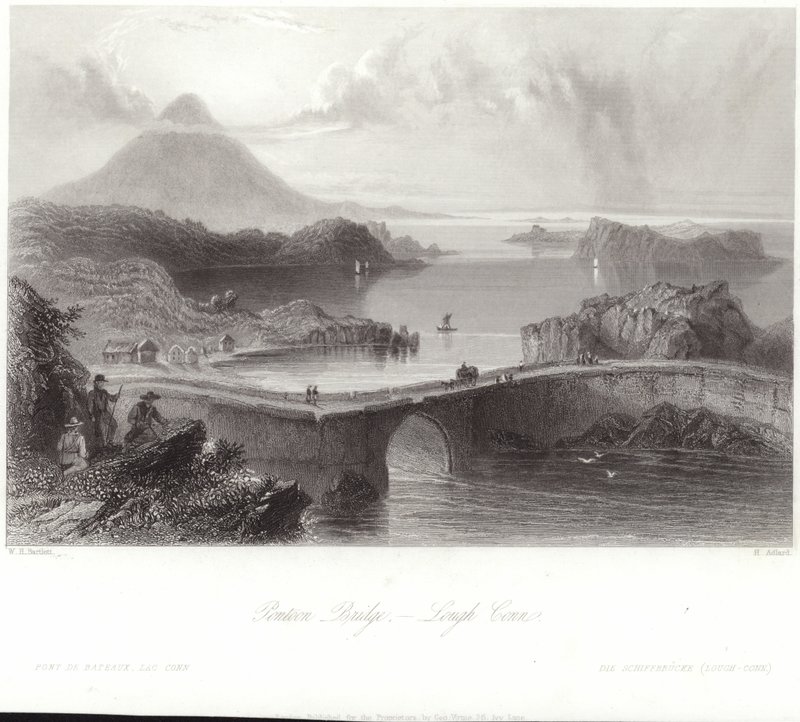 Pontonbro på Lough Conn af William Henry Bartlett