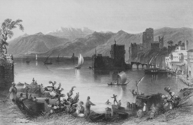 Havnen i Beirut, det gamle Berothai af William Henry Bartlett