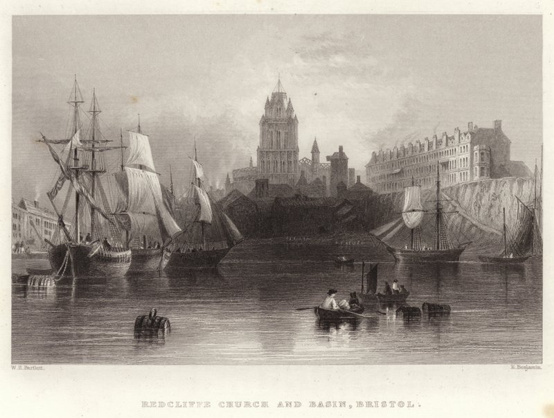Redcliffe Church and Basin, Bristol af William Henry Bartlett