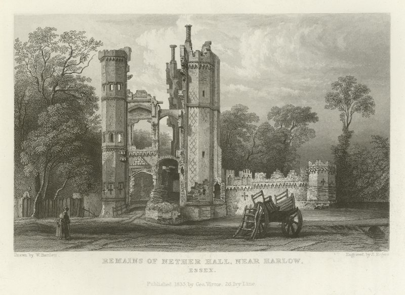 Rester af Nether Hall, nær Harlow, Essex af William Henry Bartlett