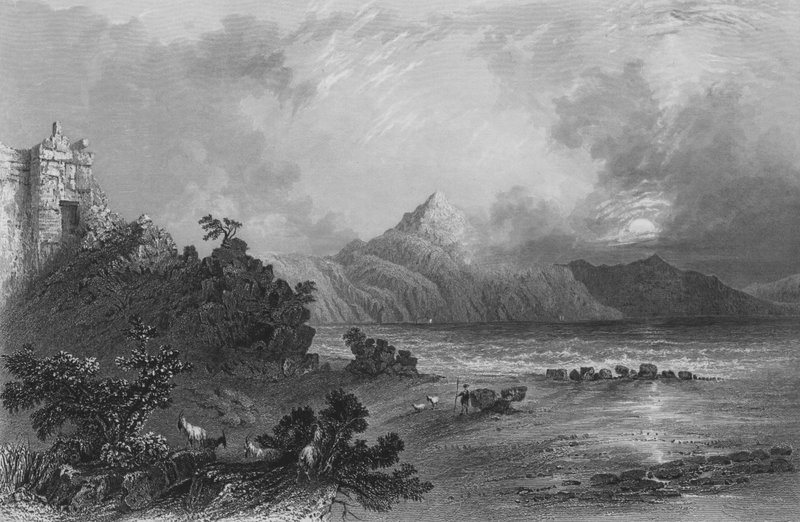 Rester af havnen i Seleucia, nær Suadeah, Casius-bjerget i det fjerne af William Henry Bartlett