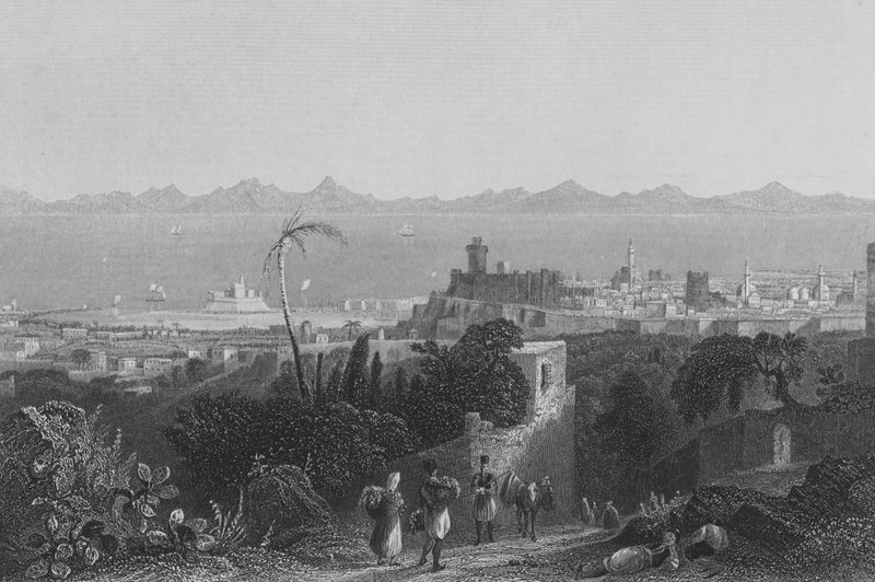 Rhodos, fra højderne, nær Sir Sidney Smiths villa af William Henry Bartlett