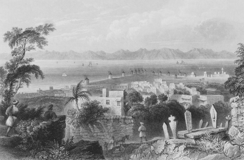 Rhodos, de gamle Dodanim, med kanalen mellem øen og Lilleasien af William Henry Bartlett