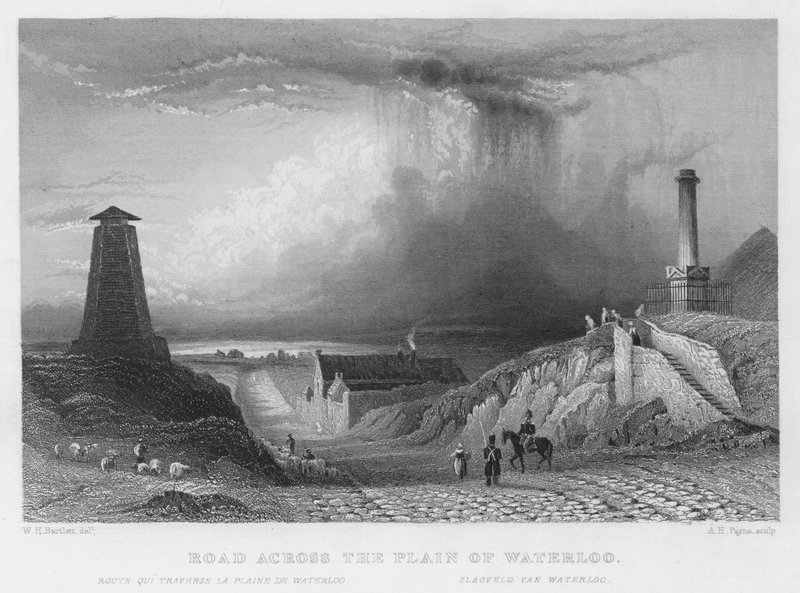 Vej over sletten ved Waterloo (gravering) af William Henry Bartlett