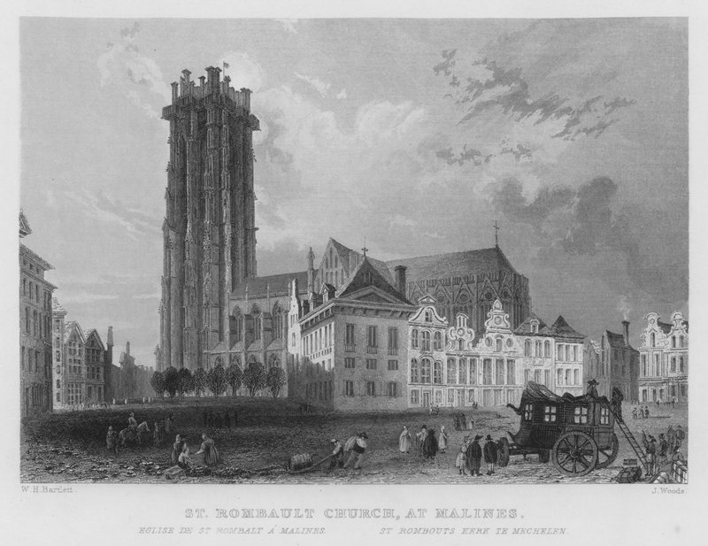 St Rombault Church, i Malines (gravering) af William Henry Bartlett