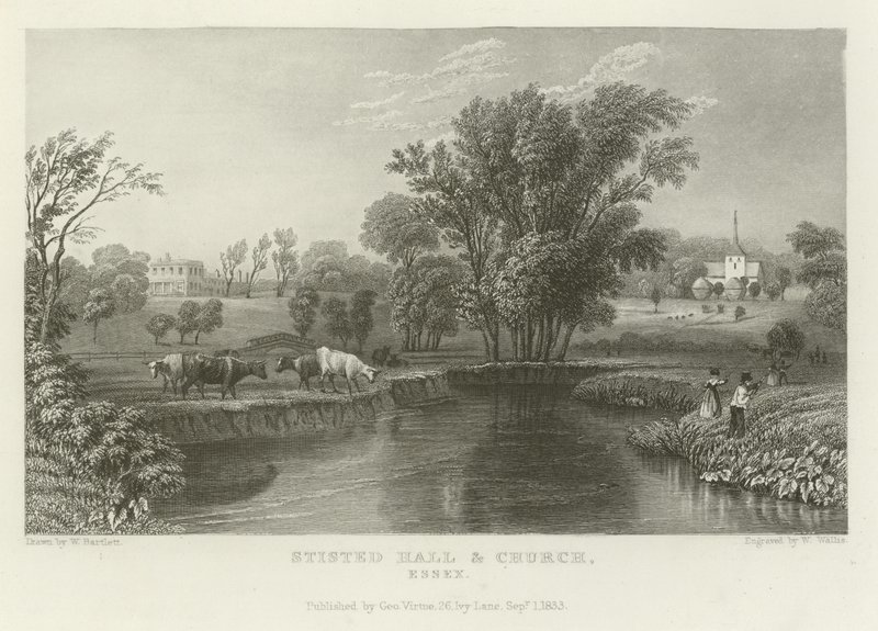Stisted Hall and Church, Essex af William Henry Bartlett