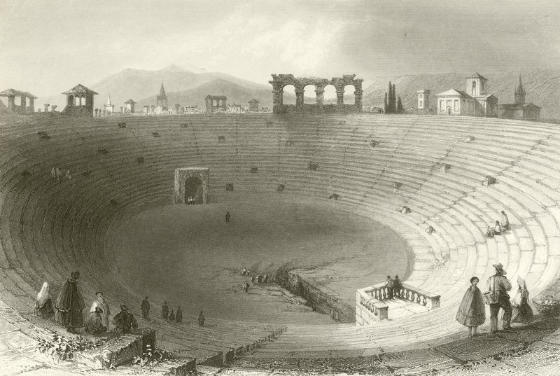 Amfiteatret, Verona af William Henry Bartlett