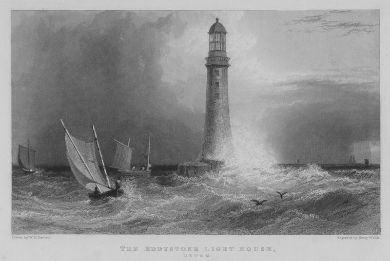 Eddystone Light House, Devon (gravering) af William Henry Bartlett