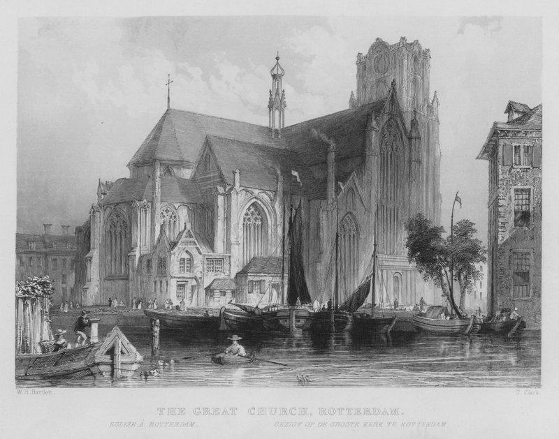 Den Store Kirke, Rotterdam (gravering) af William Henry Bartlett
