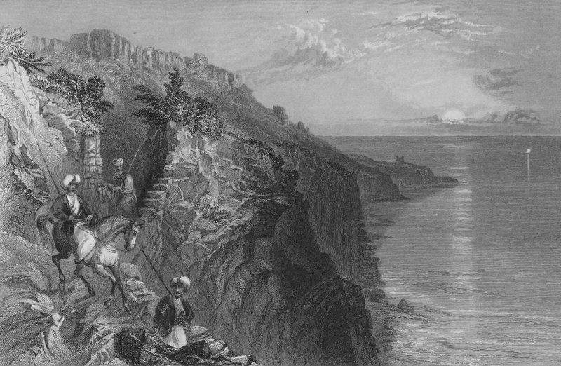 The Ladder of Tyrus, et pas ved havkysten, nær Tyrus af William Henry Bartlett